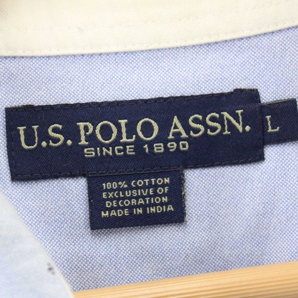 U.S Polo Assn Shirt Mens Blue Button Down Long Sleeve Collared Embroidered Sz L - Picture 6 of 9